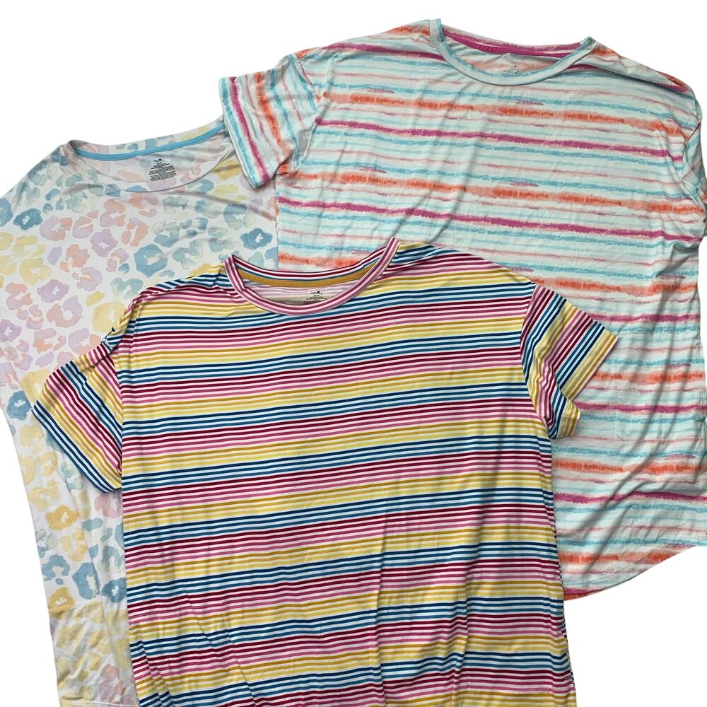 3X Secret Treasures Set of 3 Night Shirts Soft TShirt XXXL Rainbow Fun Colorful